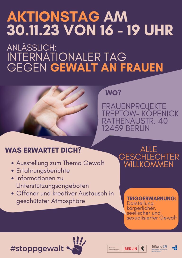 #stoppgewalt! 30.11.2023 Veranstaltung der Frauenprojekte Treptow-Köpenick